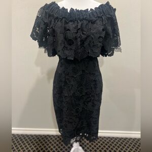 Badgley Mischka Black Floral Lace knee length Dress